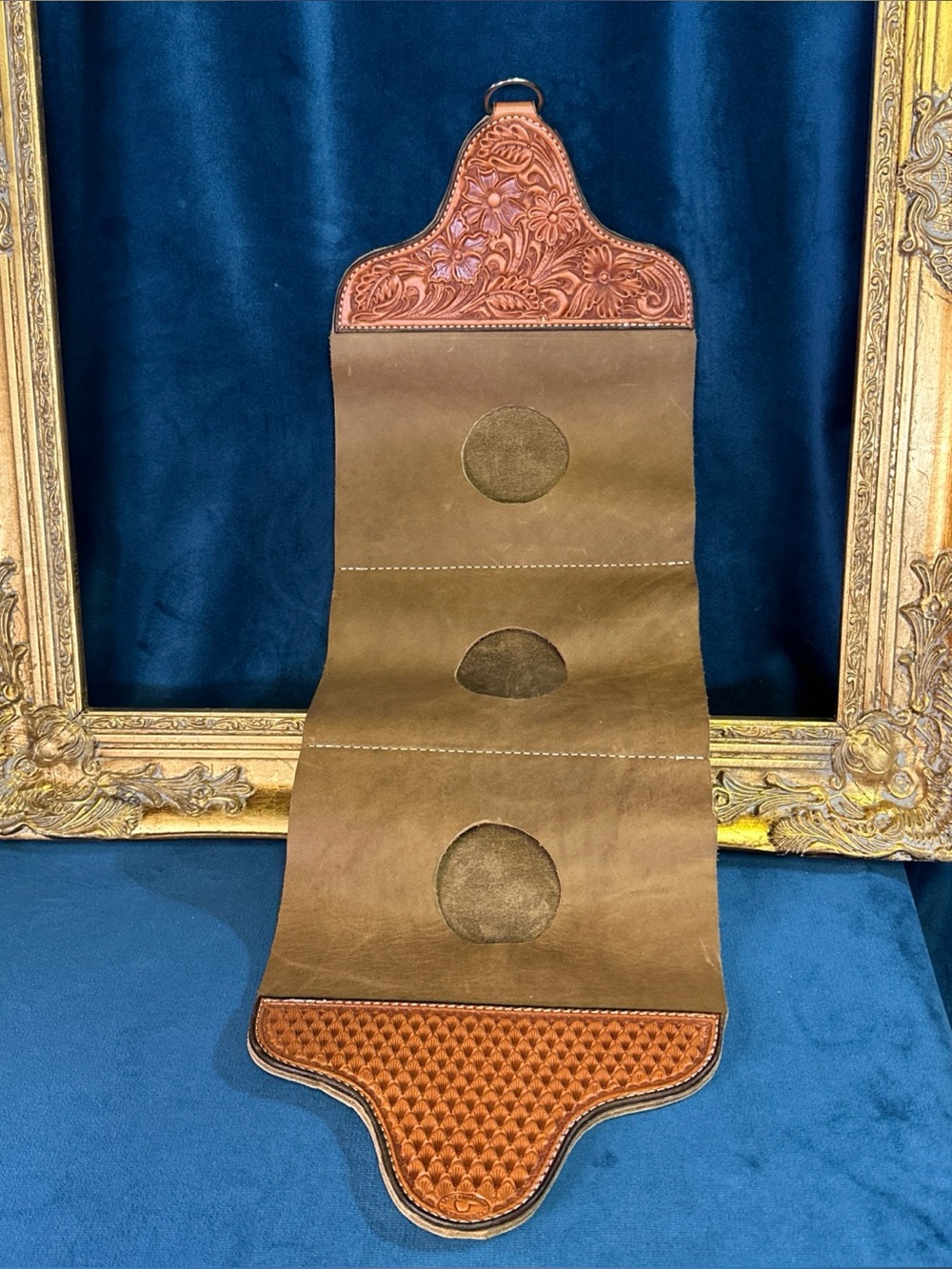 Tooled Leather Handmade Hanging Wine Caddy Lazy C Bar Leather Dalton Coberley OK